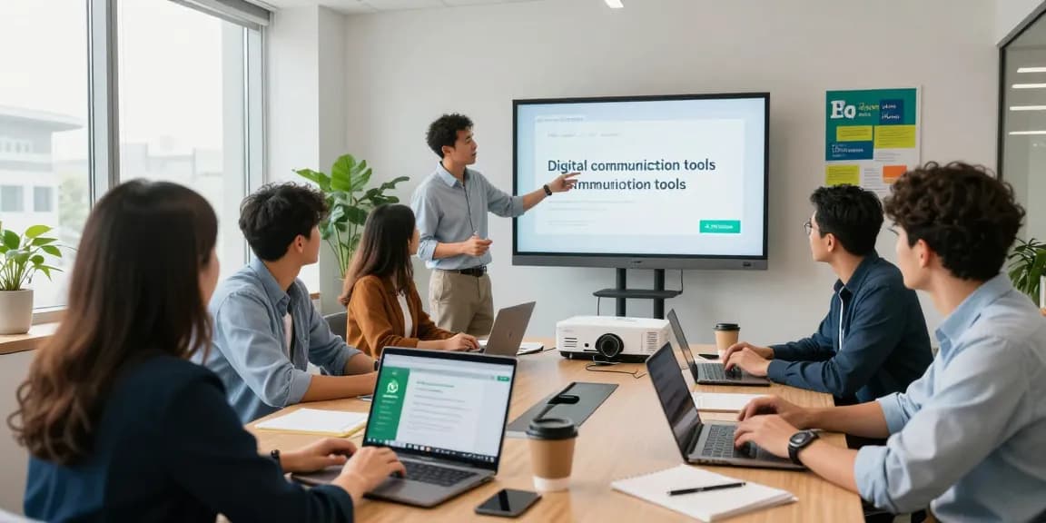 Team collaborating on WhatsApp網頁版 features in a bright tech office.