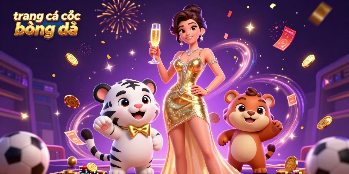 Engage with trang cá cược bóng đá while enjoying festive gambling action featuring a glamorous woman and a lucky tiger cub.