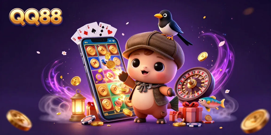 Engage with QQ88's thrilling casino games through joyful 3D illustrations of Nessie and friends.