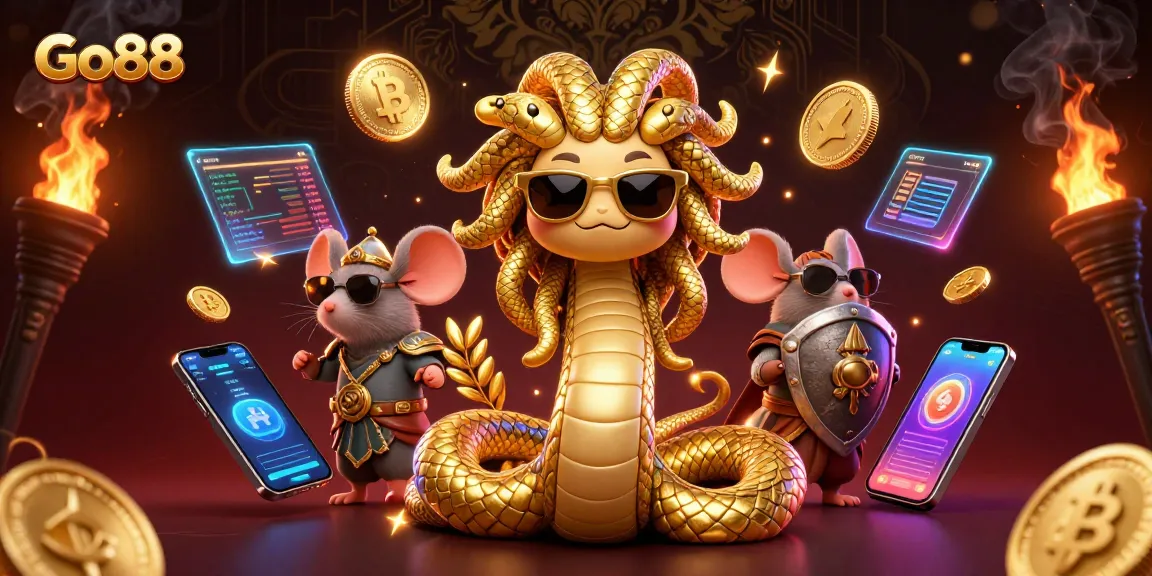 Experience thrilling gaming at Go88 with lively characters and vibrant casino elements in an engaging 3D scene.