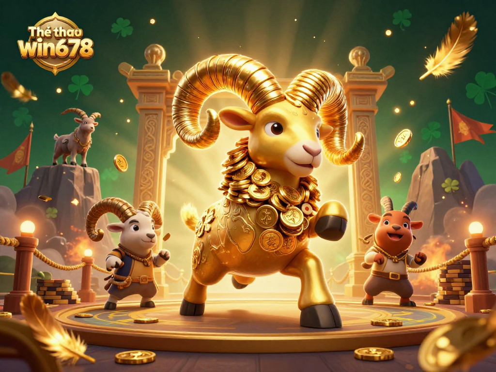 Betting on Thể thao win678 with a golden ram charging through a dynamic arena illustration.