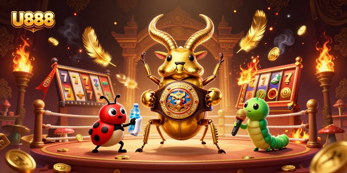 Engage with U888 thrilling casino gameplay featuring a dynamic scene of a beetle champion and vibrant visuals.