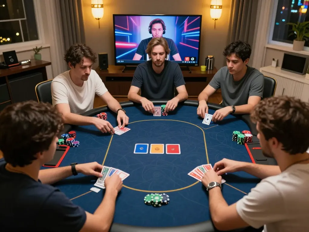 Engaging online poker gameplay with players strategizing on lc888, vibrant setting.