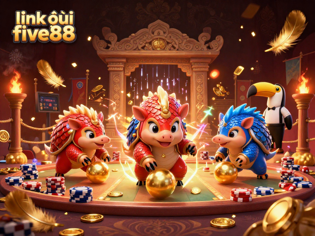 Engage with link vào five88 as rival pangolins battle through poker chips in a vibrant casino scene.