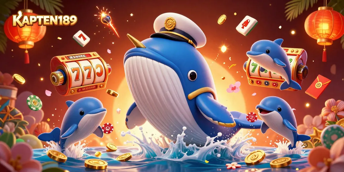 KAPTEN189 menghadirkan keseruan permainan slot dengan ikan paus raksasa dalam pemandangan yang vibrant.