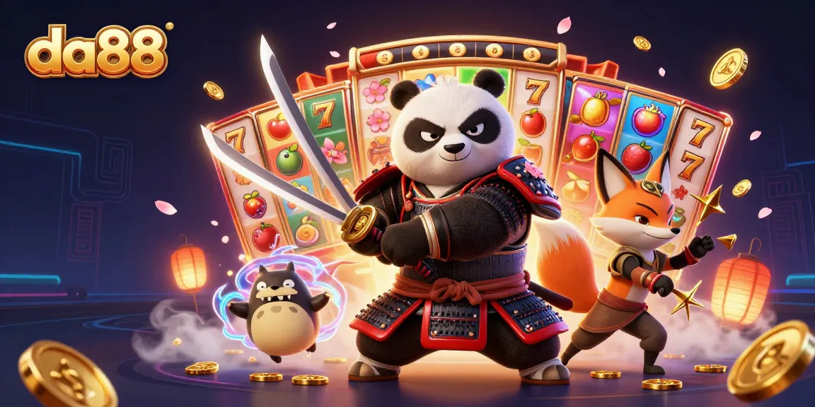 Experience exciting gaming action with da88's vibrant characters and casino elements in a dynamic 3D scene.