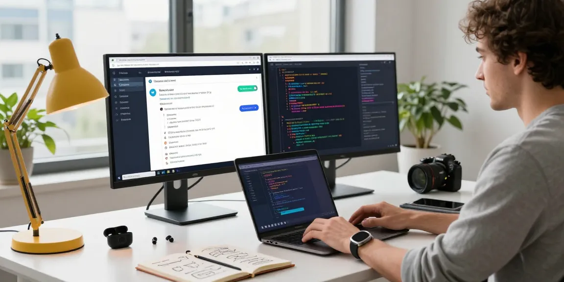 Explore the Telegram Web Version interface in a modern tech workspace setting with a focused software engineer.