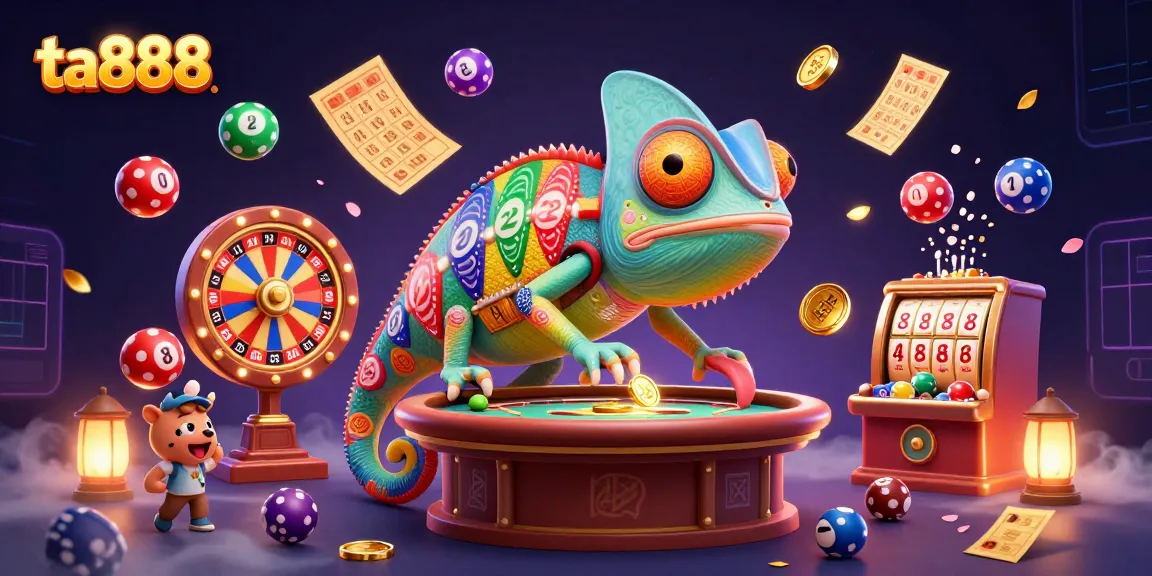 Elevate your gaming with ta888's vibrant casino scene featuring a colorful chameleon owner and dynamic elements.