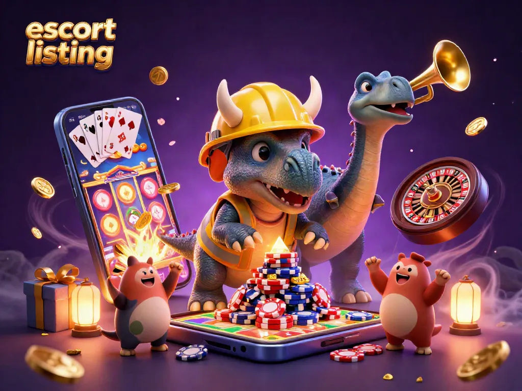Celebrate with the escort listing alongside joyful characters in a dynamic casino scene