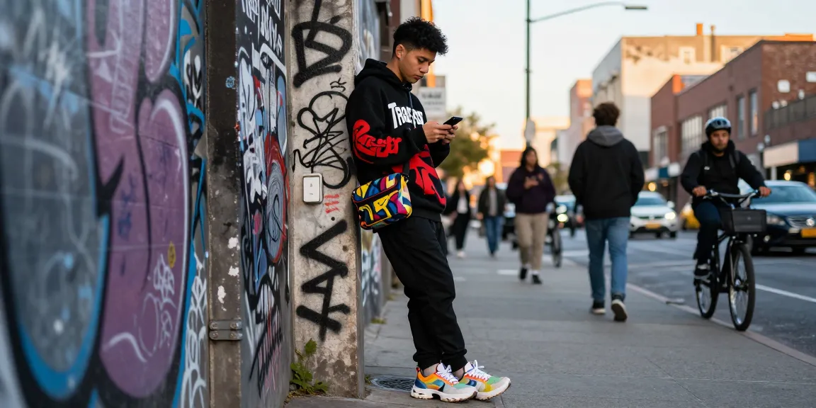 Trapstar Felpa indossata da una persona in un contesto urbano vivace, espressione di stile e cultura streetwear.