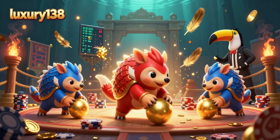 Experience the thrill of gaming with luxury138 pangolins battling for poker chips and golden rewards.