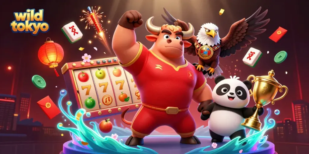 Experience the thrill of wild tokyo casino with a vibrant 3D illustration showcasing lively game elements and characters.
