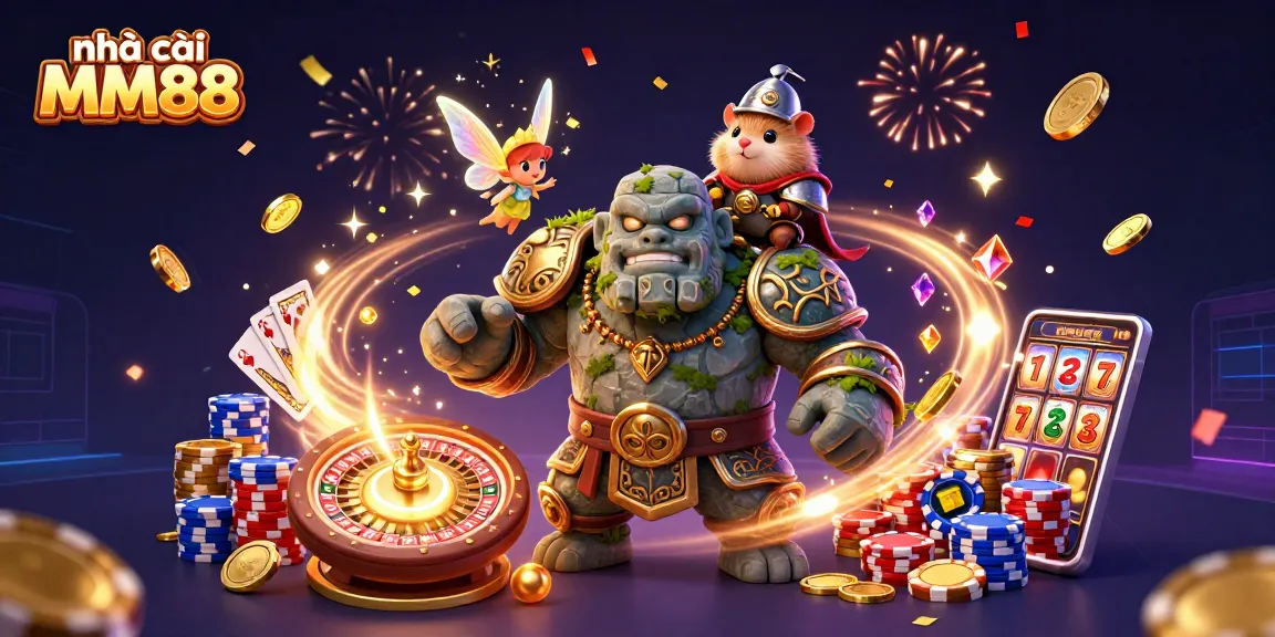 Engage with nhà cái MM88 through dynamic games featuring a golem guardian and hamster knight.