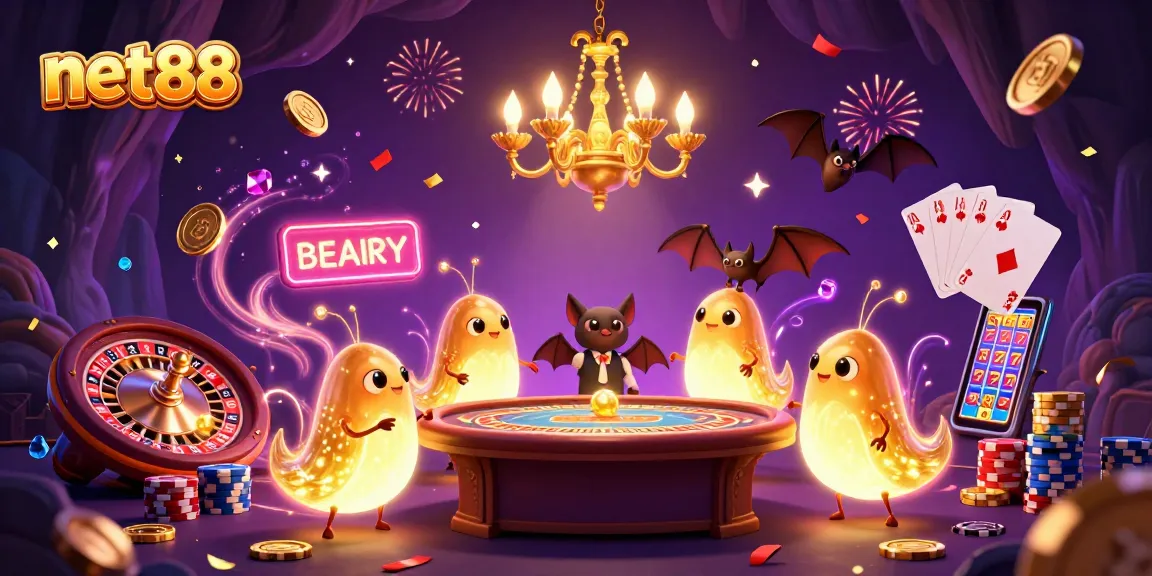 Experience the excitement at net88 with glowing characters illuminating a vibrant casino scene.