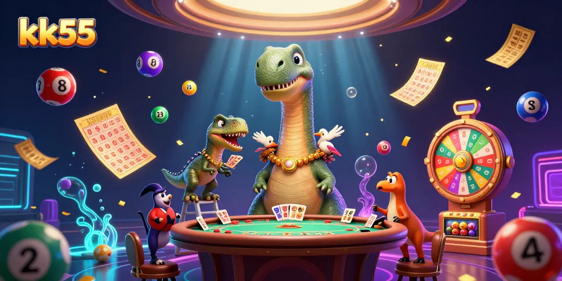 Experience exciting gaming at kk55 casino with colorful lottery balls and dynamic characters.