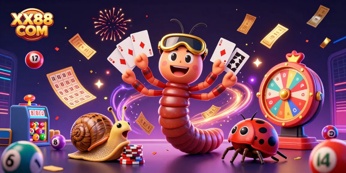 Experience the excitement of gambling at XX88 COM with vibrant illustrations of a dealer, high-roller, and dynamic gaming elements.