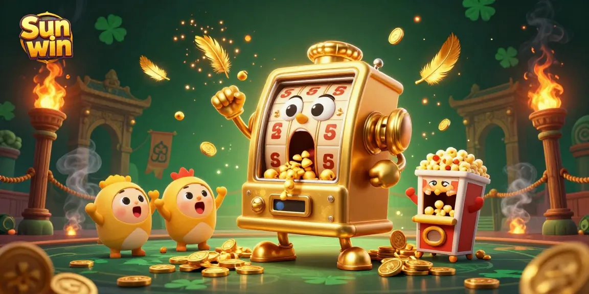 Experience the thrill of winning at Sun win with a vibrant 3D slot machine jackpot scene.