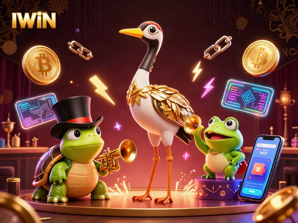 IWIN showcases a vibrant casino scene with cartoon characters and dynamic gambling elements.