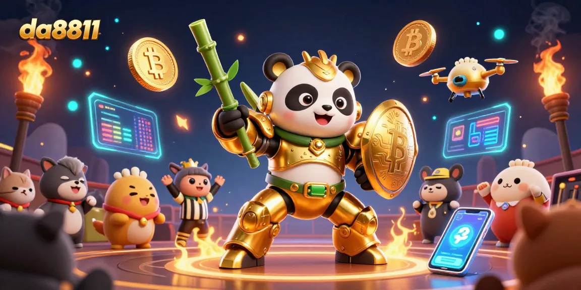Engage with da8811's exciting casino scene filled with 3D colorful characters and dynamic crypto elements.