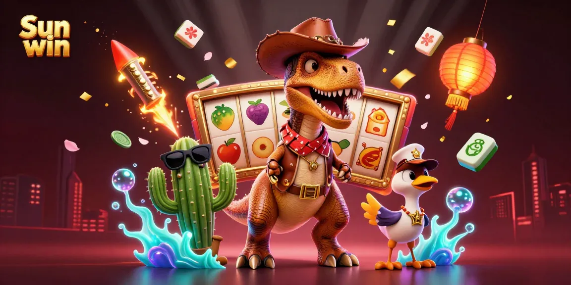 Win big with the exciting Sun win gaming experience featuring animated dinosaurs and vibrant slot elements.