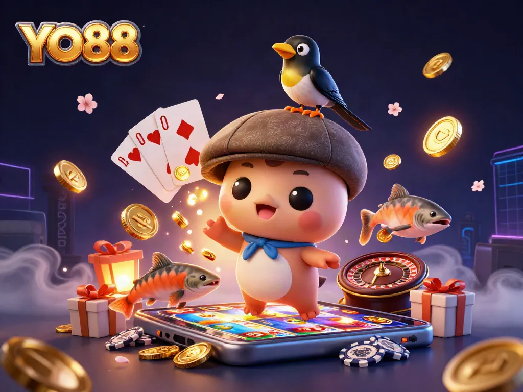Experience YO88's vibrant gaming world surrounded by playful characters and captivating elements.