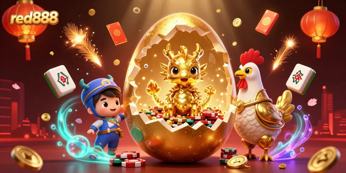 Engage players with stunning illustrations of red888, featuring a golden dragon and poker chips amidst festive elements.